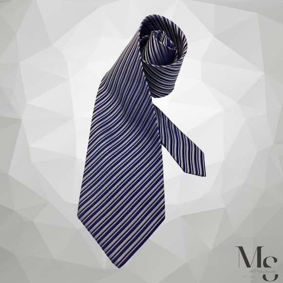 CHARVET PLACE VENDÔME Blue Gray Striped Silk Tie Made In France W: 3.75" EX COND - Picture 1 of 6
